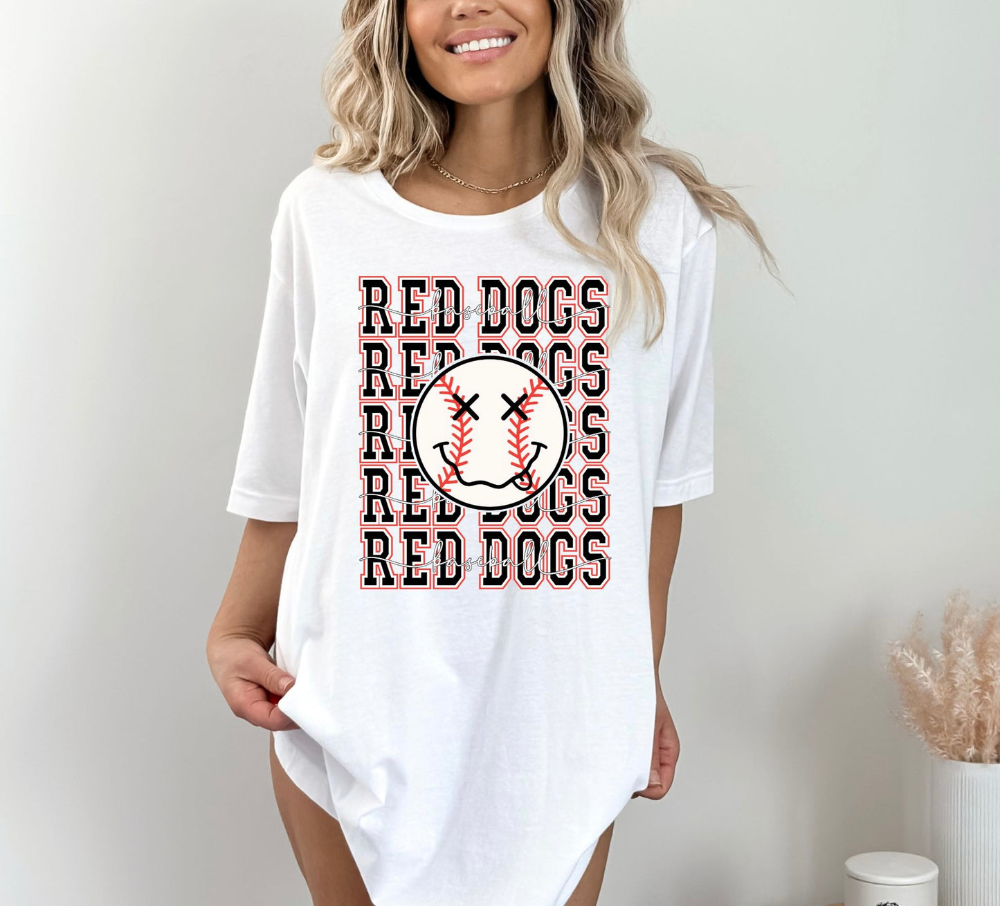 Red Dogs Baseball Stacked Smiley T-Shirt