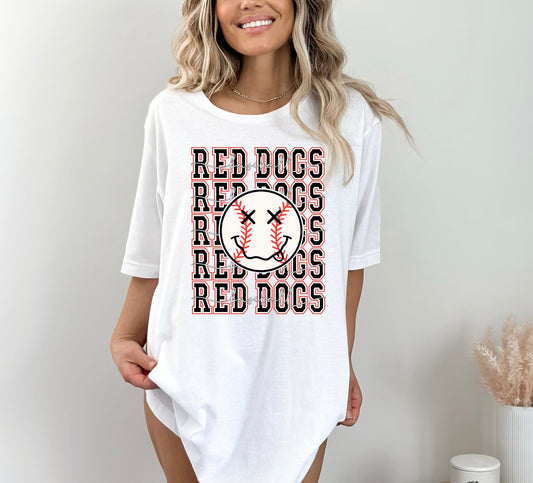 Red Dogs Baseball Stacked Smiley T-Shirt