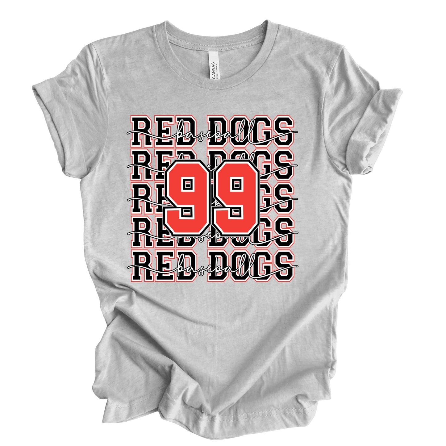 Red Dogs Baseball Block Stacked W/Number T-Shirt